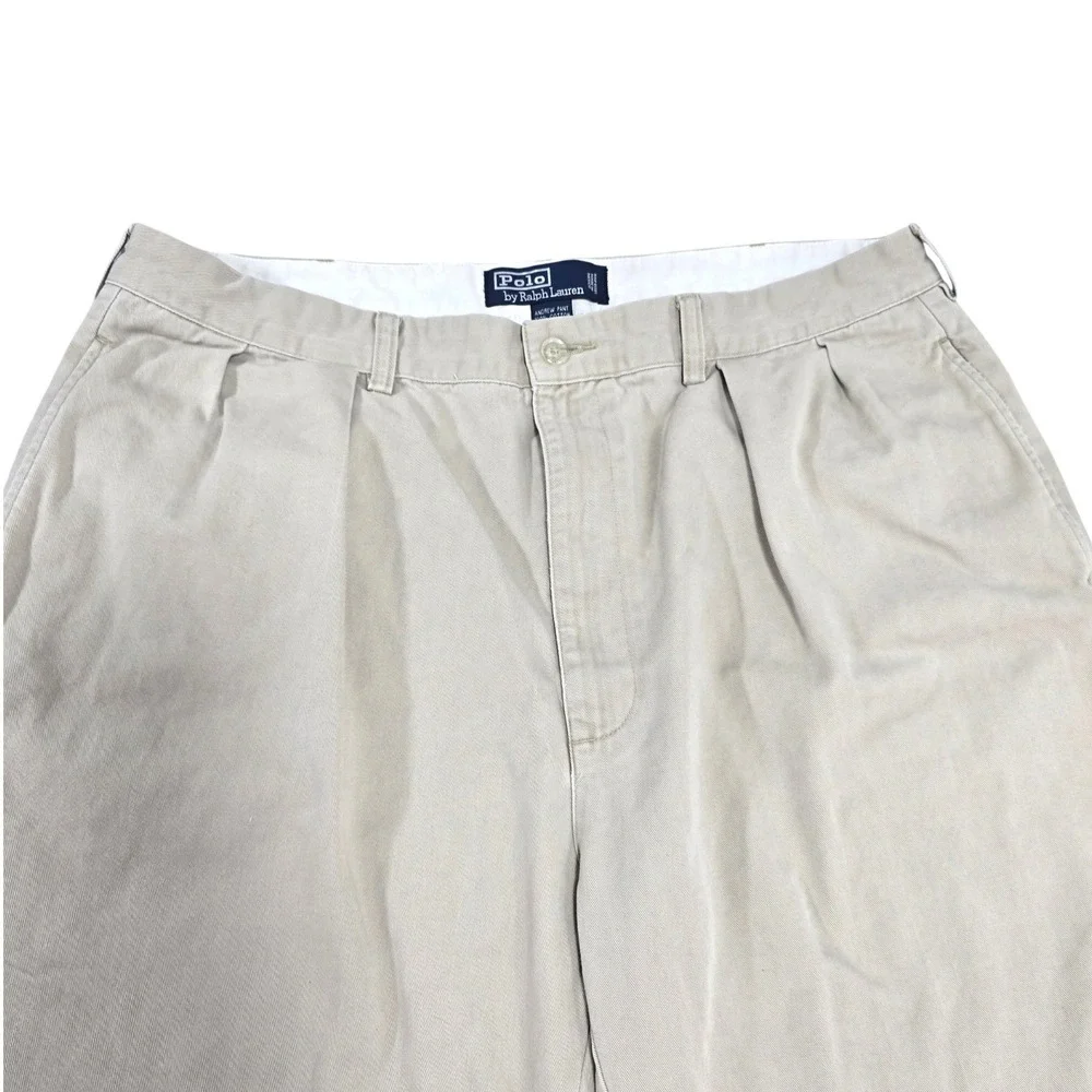 Polo‎ Ralph Lauren Andrew Pant 38x30 Cotton Pleated Chino Classic Khaki Vintage